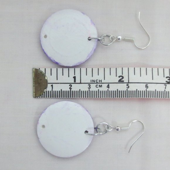 Handcrafted Pierced Earrings Pink Yellow Green Tie Dye Effect Hand Painted Wood - Picture 4 of 8